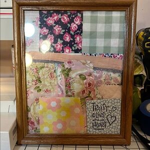 Vintage picture frame with old quilt scraps Patchwork Framed Art